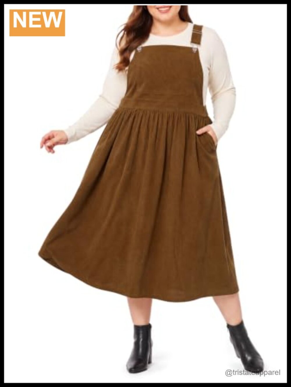 Plus Size Corduroy Overall Dress Jumper Pinafore A-Line Adjustable Straps